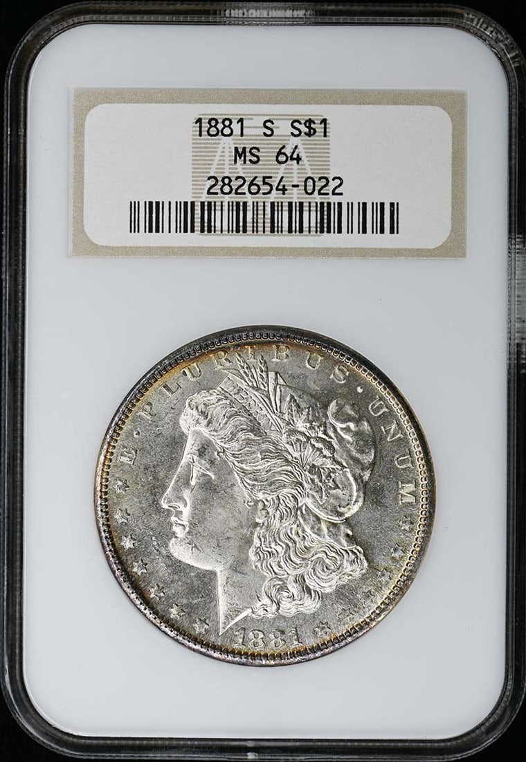 NGC MS64 1881 San Francisco Morgan Silver Dollar: NGC MS64 1881 San Francisco Morgan Silver Dollar This is an 1881 Morgan Dollar from the San Francisco Mint, graded MS64 by NGC. The coin is uncirculated and comes with NGC certification, making it a d
