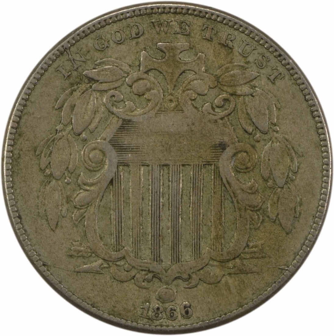 1866 Shield Nickel VF Uncertified Philadelphia Mint 5C Coin (1 of 2)