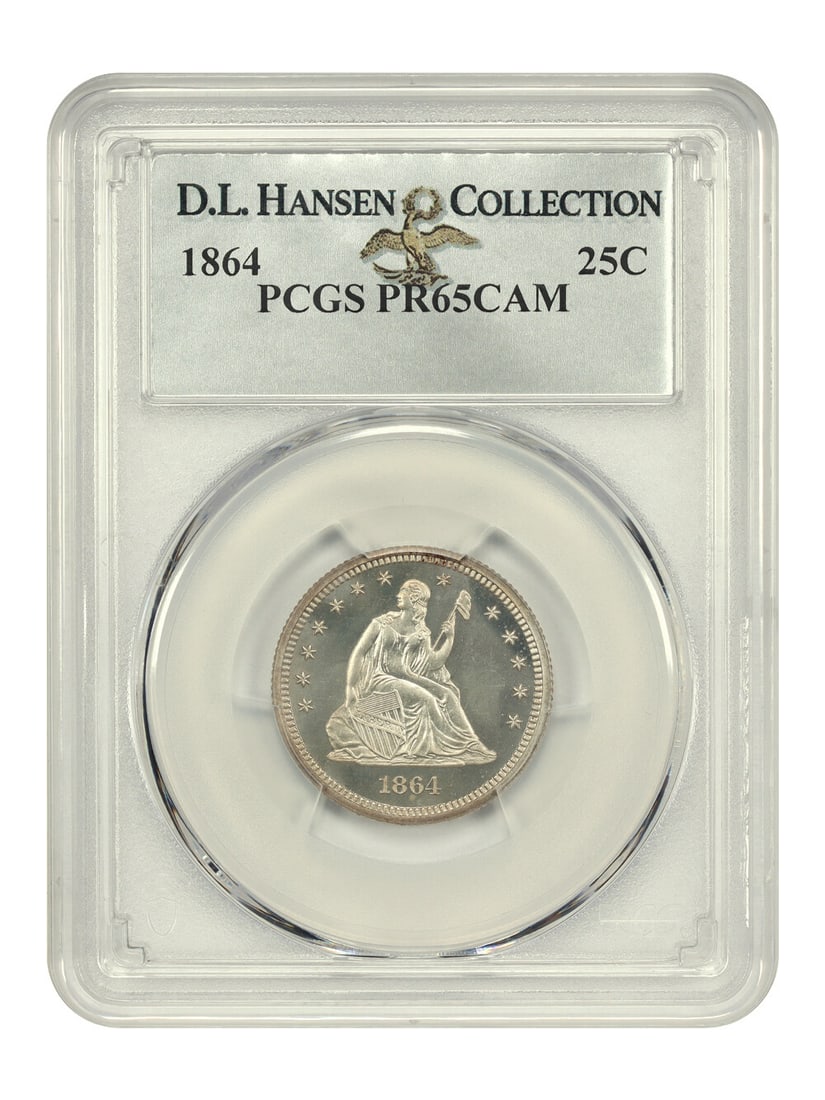 1864 Liberty Seated Quarter PCGS PR65CAM Limited Mintage 470: 1864 Liberty Seated Quarter PCGS PR65CAM Limited Mintage 470 This stunning 1864 Liberty Seated Quarter is certified by PCGS and graded PR65CAM, showcasing exceptional quality and craftsmanship. As an 