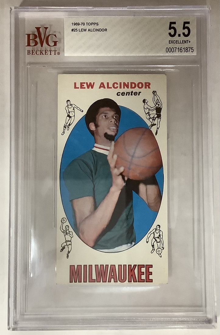 1969 Topps #25 Lew Alcindor Kareem Abdul-Jabbar BVG Graded Basketball Card: 1969 Topps #25 Lew Alcindor Kareem Abdul-Jabbar BVG Graded Basketball Card This is a 1969 Topps #25 trading card featuring Lew Alcindor, who later became known as Kareem Abdul Jabbar. The card is from