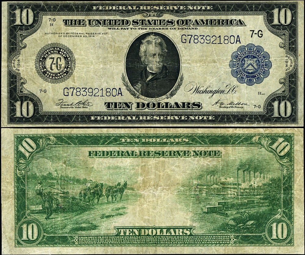 1914 $10 Chicago Federal Reserve Note FR. 931 B Uncertified: 1914 $10 Chicago Federal Reserve Note FR. 931 B Uncertified This 1914 Federal Reserve Note from the Chicago district, designated as FR. 931 B, is a remarkable piece for collectors. It is graded as Ver
