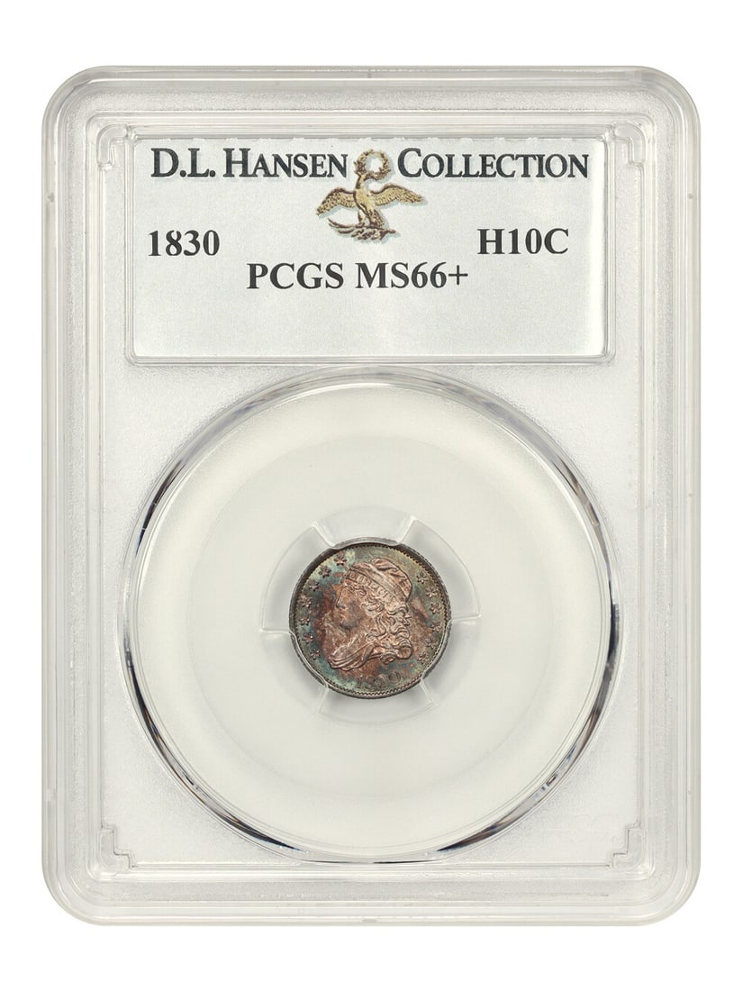 1830 Capped Bust Half Dime H10C PCGS MS66+ Stunning Blue-Green Violet: 1830 Capped Bust Half Dime H10C PCGS MS66+ Stunning Blue-Green Violet This exquisite 1830 Capped Bust Half Dime is graded MS66+ by PCGS, showcasing its uncirculated condition. It features a well-execu