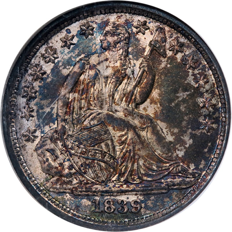 1839-O Seated Liberty Dime NGC MS66 Silver Coin Strong Strike: 1839-O Seated Liberty Dime NGC MS66 Silver Coin Strong Strike This 1839-O Seated Liberty Dime, certified by NGC with a grade of MS66, showcases exceptional eye appeal, complemented by its striking