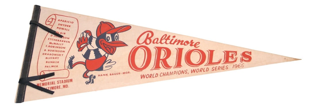 1966 Baltimore Orioles World Series Champion Scroll Design 29 Inch Vintage Pennant (1 of 4)