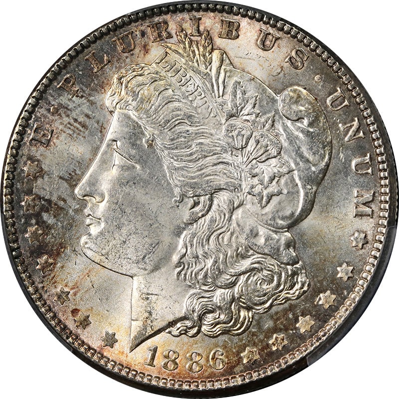 PCGS MS63 1886 Morgan Dollar Philadelphia Silver Coin With Toning (1 of 4)