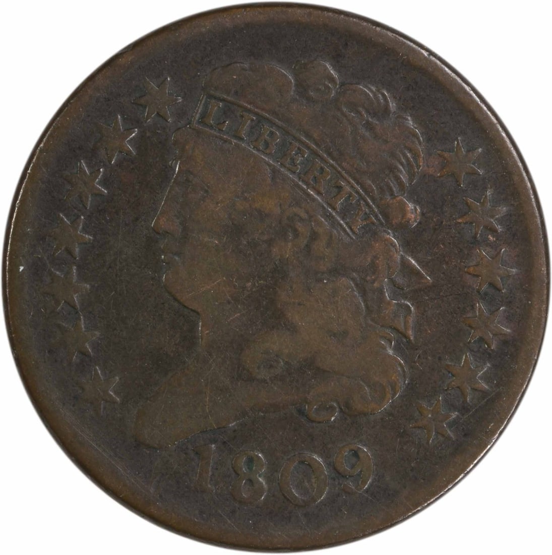 1809 Classic Head Copper Half Cent Grade F (1 of 2)