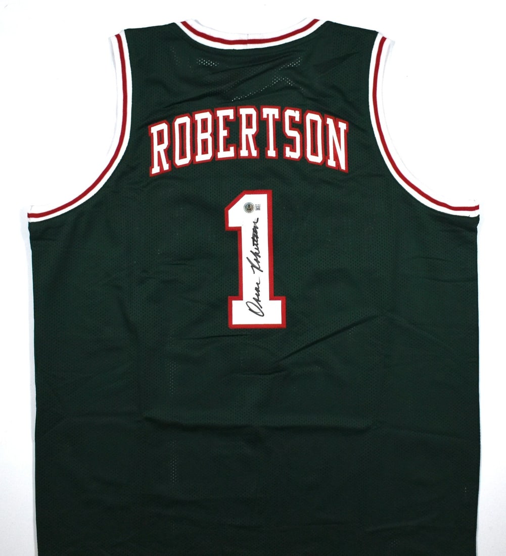 Milwaukee Bucks Green Jersey Signed by Oscar Robertson Beckett W Authenticated (1 of 3)