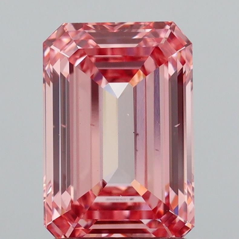 Loose Diamond - EMERALD 1.87ct Fancy Vivid Pink VS2: Loose Diamond - EMERALD 1.87ct Fancy Vivid Pink VS2 Source: This is a real non-mined Diamond that has been grown in a lab Shape: EMERALD Carats: 1.87 Color: Fancy Vivid Pink Certification: IGI Video: