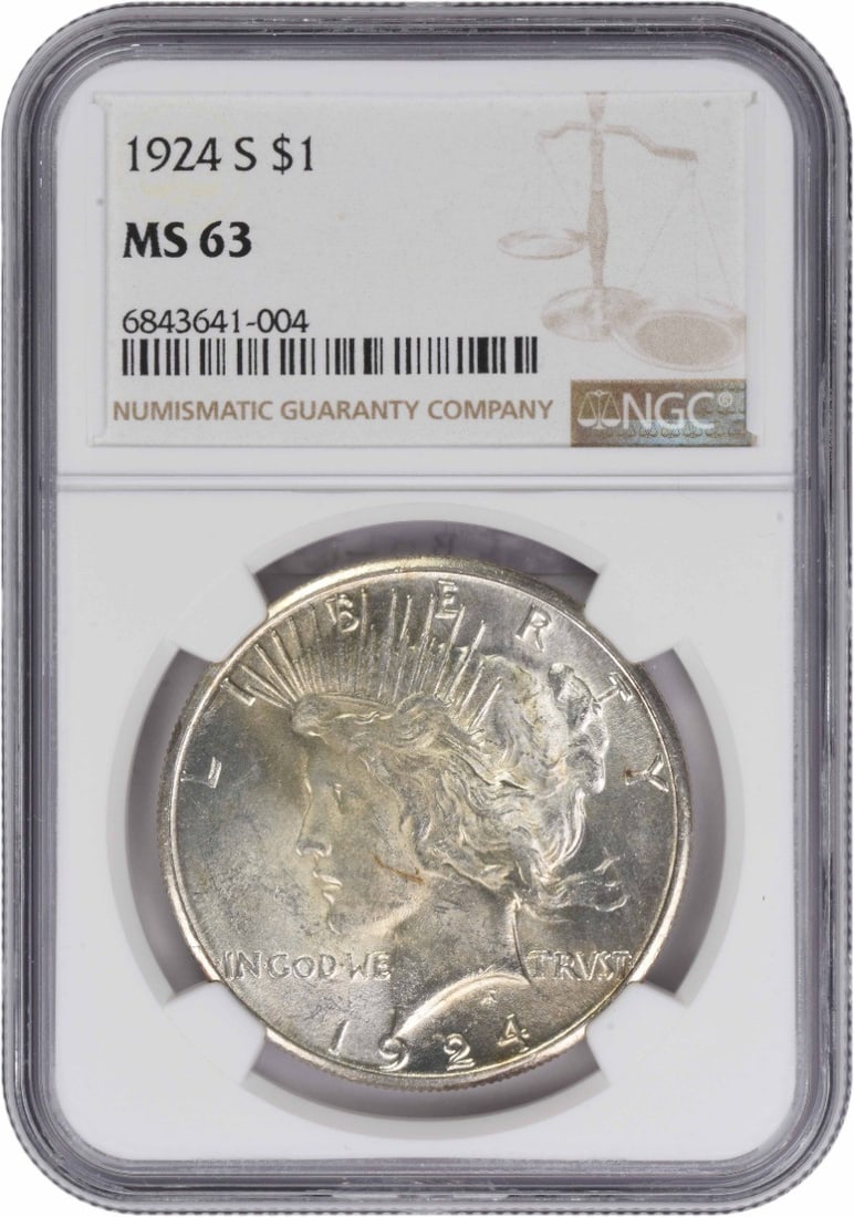 MS63 1924 San Francisco Peace Dollar Silver Coin NGC Certified (1 of 4)