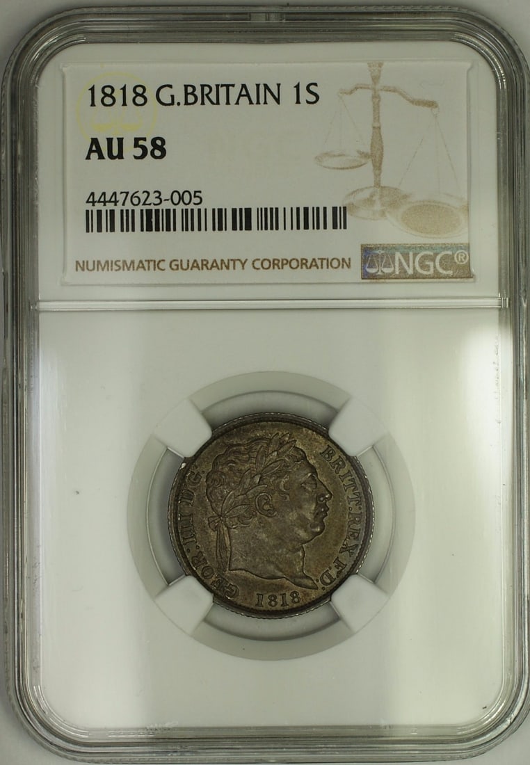 1818 Silver Shilling Coin George III NGC AU-58 Certified Great Britain (1 of 2)