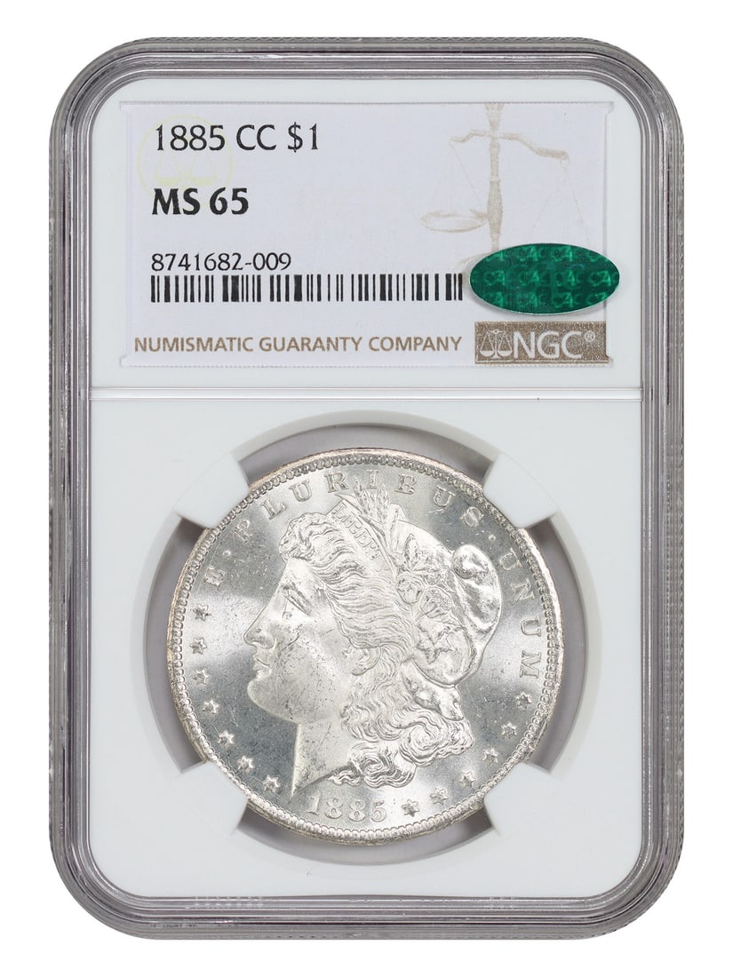 1885 CC Morgan Dollar NGC CAC MS65 Carson City Mint: 1885 CC Morgan Dollar NGC CAC MS65 Carson City Mint This is an 1885-CC Morgan Dollar graded MS65 by NGC and certified by CAC. Struck at the Carson City Mint, this uncirculated $1 coin is notable for i
