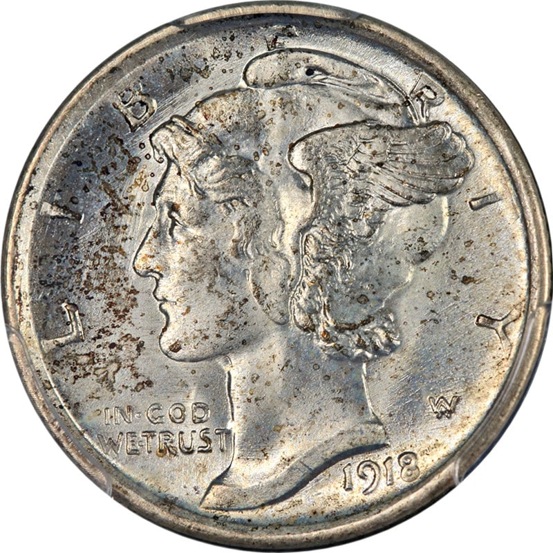 PCGS MS65 1918 San Francisco Mercury Dime Silver Coin (1 of 4)