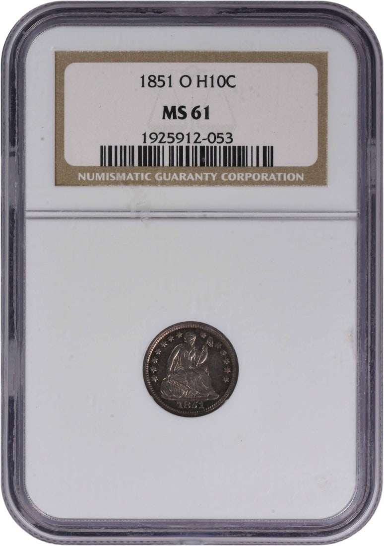 NGC MS61 1851-O Seated Liberty Half Dime 90 Percent Silver Coin (1 of 4)