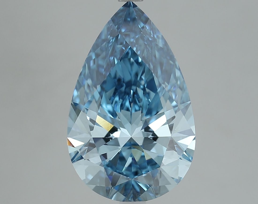Loose Diamond - PEAR 5.33ct Fancy Vivid Blue VS1: Loose Diamond - PEAR 5.33ct Fancy Vivid Blue VS1 Source: This is a real non-mined Diamond that has been grown in a lab Shape: PEAR Carats: 5.33 Color: Fancy Vivid Blue Certification: IGI Video: