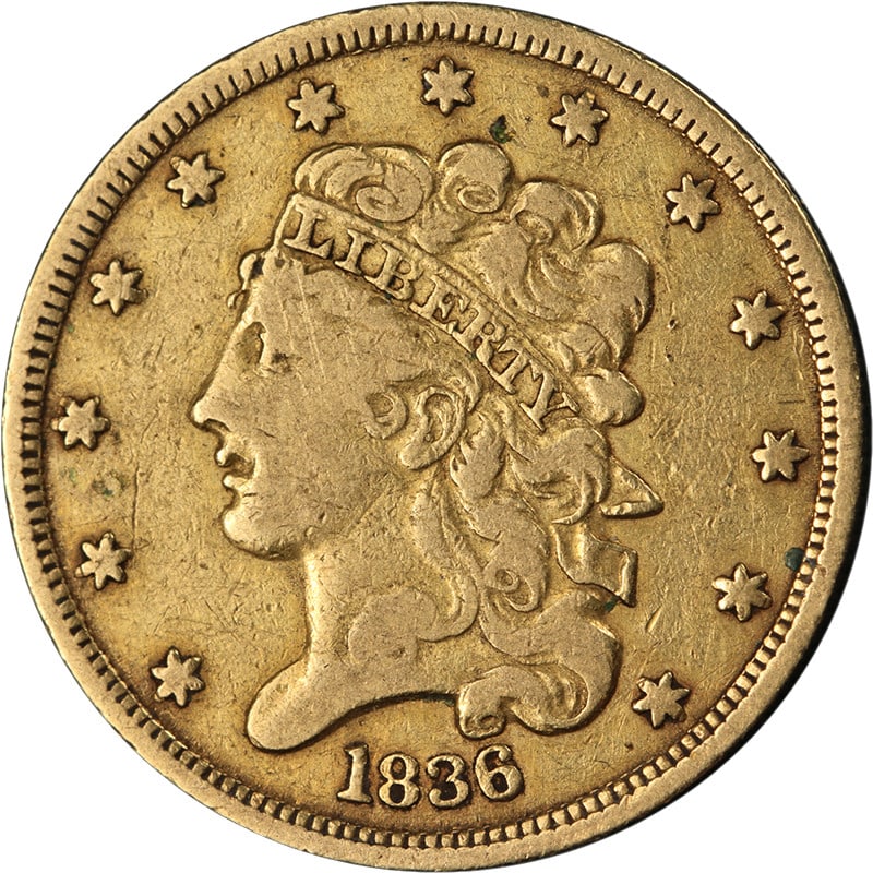 1836 United States Classic Head Five Dollar Gold Coin Choice VF (1 of 2)