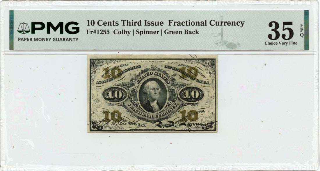 Third Issue 10 Cent Fractional US Currency PMG VF35 EPQ Green Reverse (1 of 2)