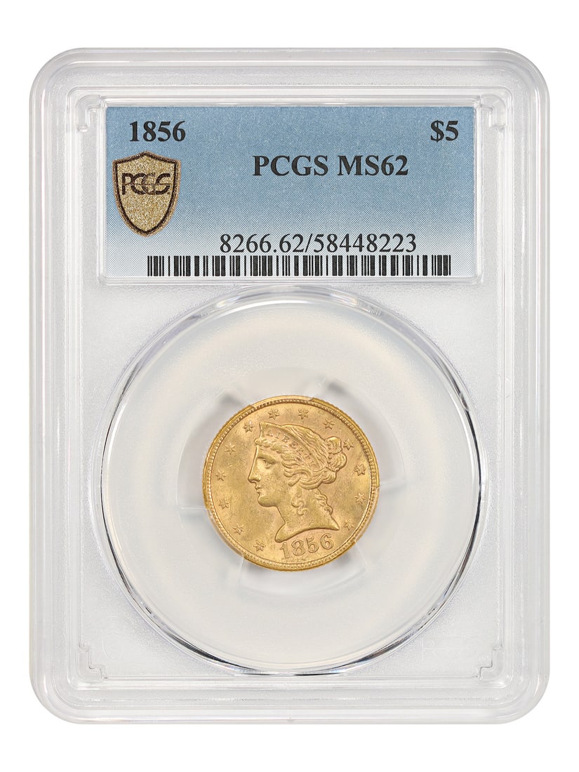1856 PCGS MS62 Liberty Head Five Dollar Gold Coin (1 of 5)