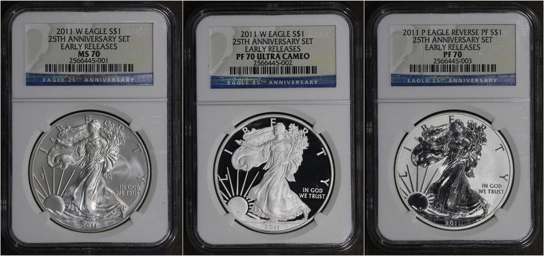 2011 25th Anniversary 3 Coin American Silver Eagle NGC PF MS 70 (1 of 2)
