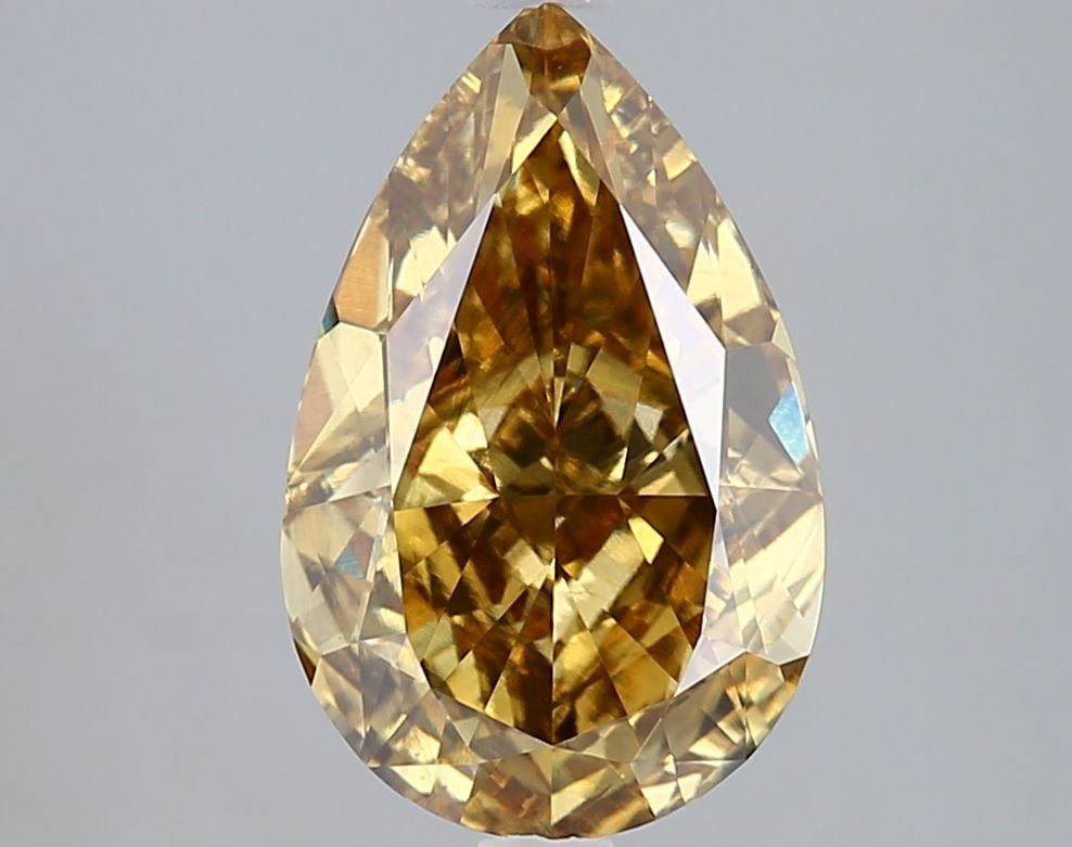 Loose Diamond - PEAR 4.03ct Fancy Vivid Brownish Yellow VS2: Loose Diamond - PEAR 4.03ct Fancy Vivid Brownish Yellow VS2 Source: This is a real non-mined Diamond that has been grown in a lab Shape: PEAR Carats: 4.03 Color: Fancy Vivid Brownish Yellow