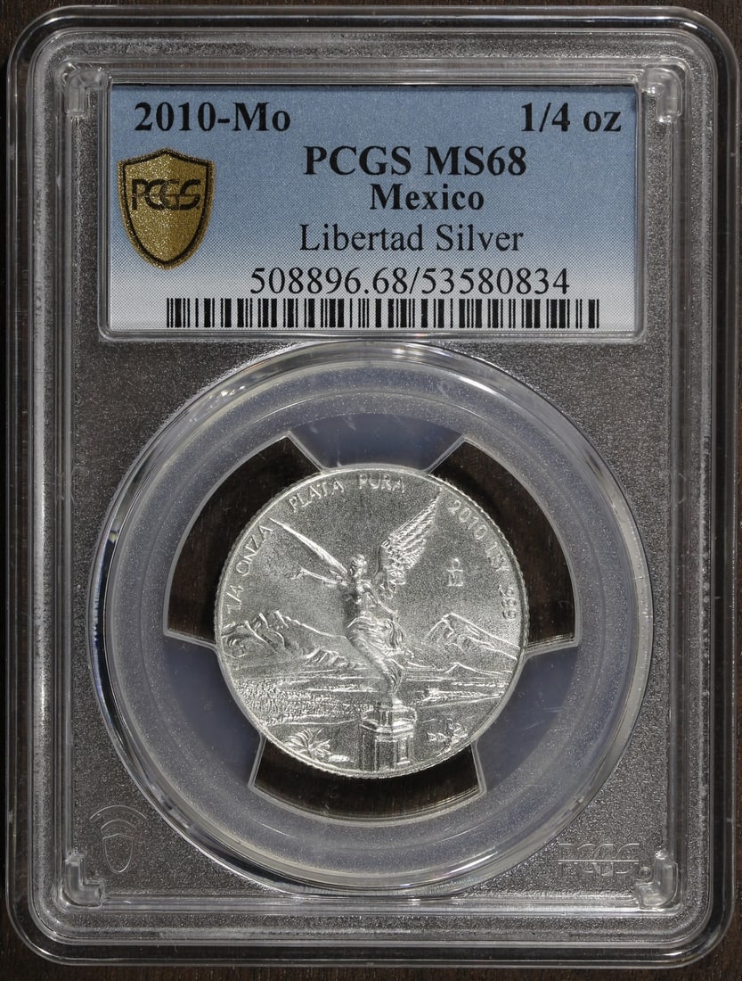 PCGS graded 2010 Mexico Silver Libertad 1 4 oz Onza MS68 (1 of 2)