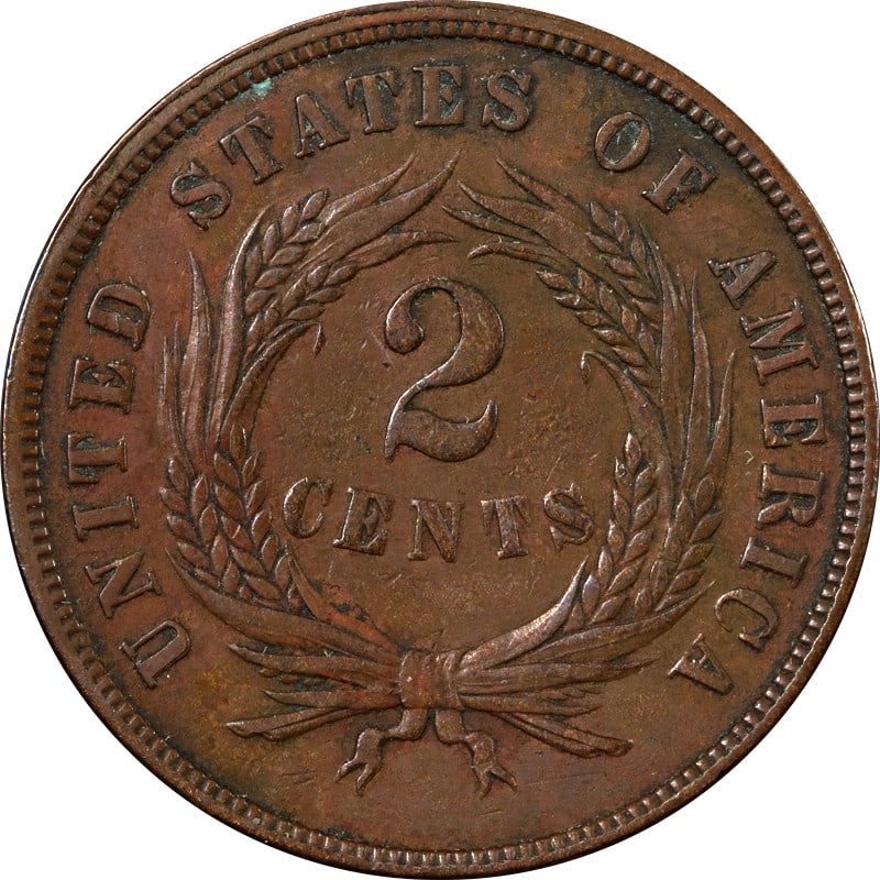 1866 Copper Two Cent Coin - 2