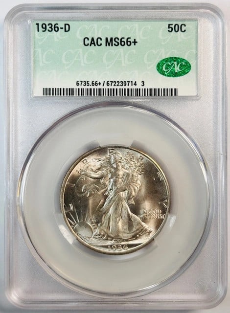 1936 D Silver Half Dollar MS 66 Plus CAC Certified Walking Liberty (1 of 3)