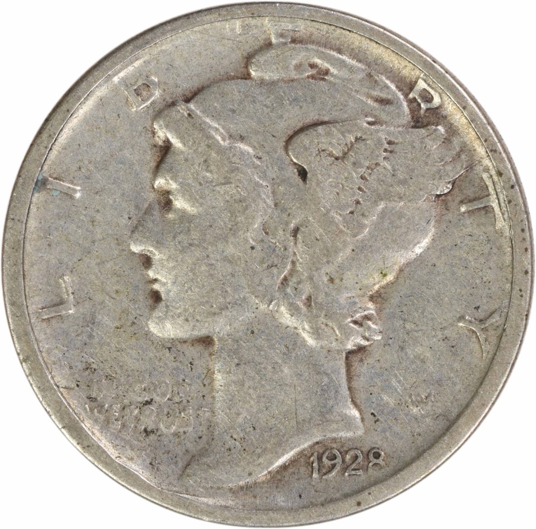 1928 Denver Mercury Dime 90 Percent Silver Extra Fine Uncertified US Coin (1 of 2)