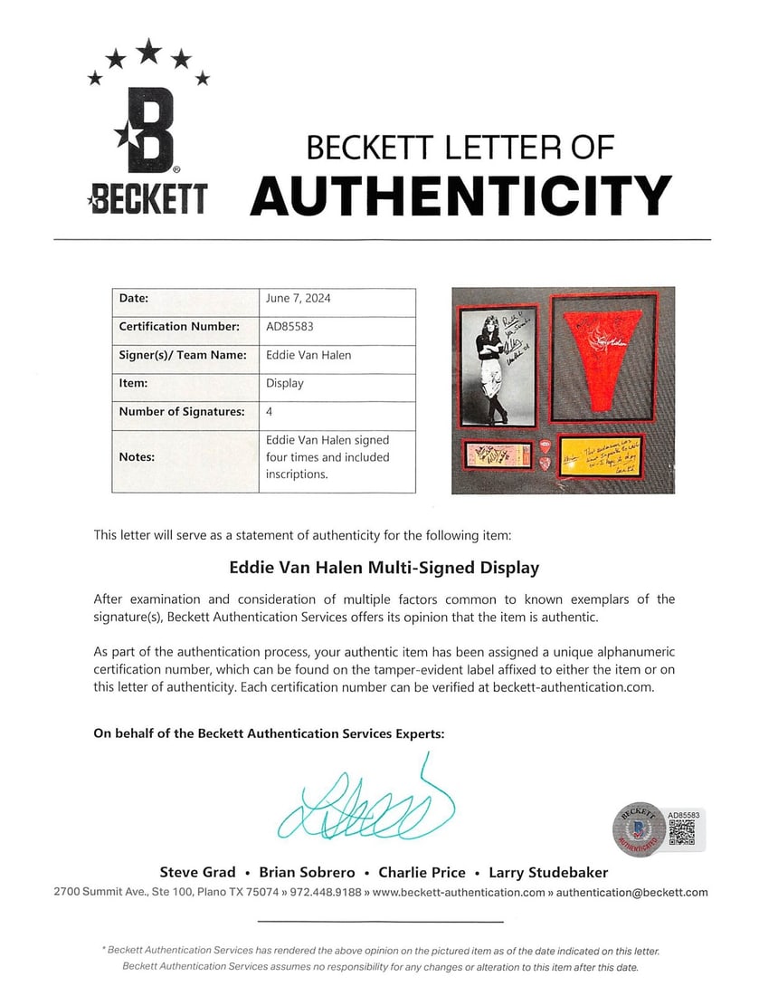 Eddie Van Halen Signed Framed Display with BAS Authentication - 6