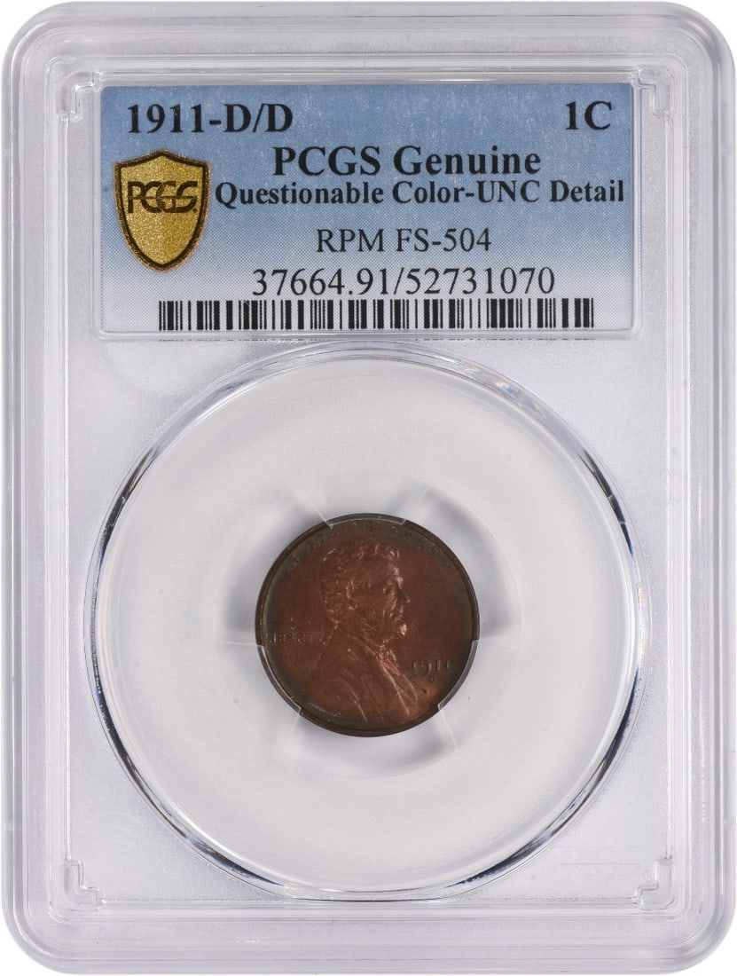 PCGS Genuine 1911-D/D Lincoln Wheat Cent FS-504 Copper Uncirculated (1 of 2)