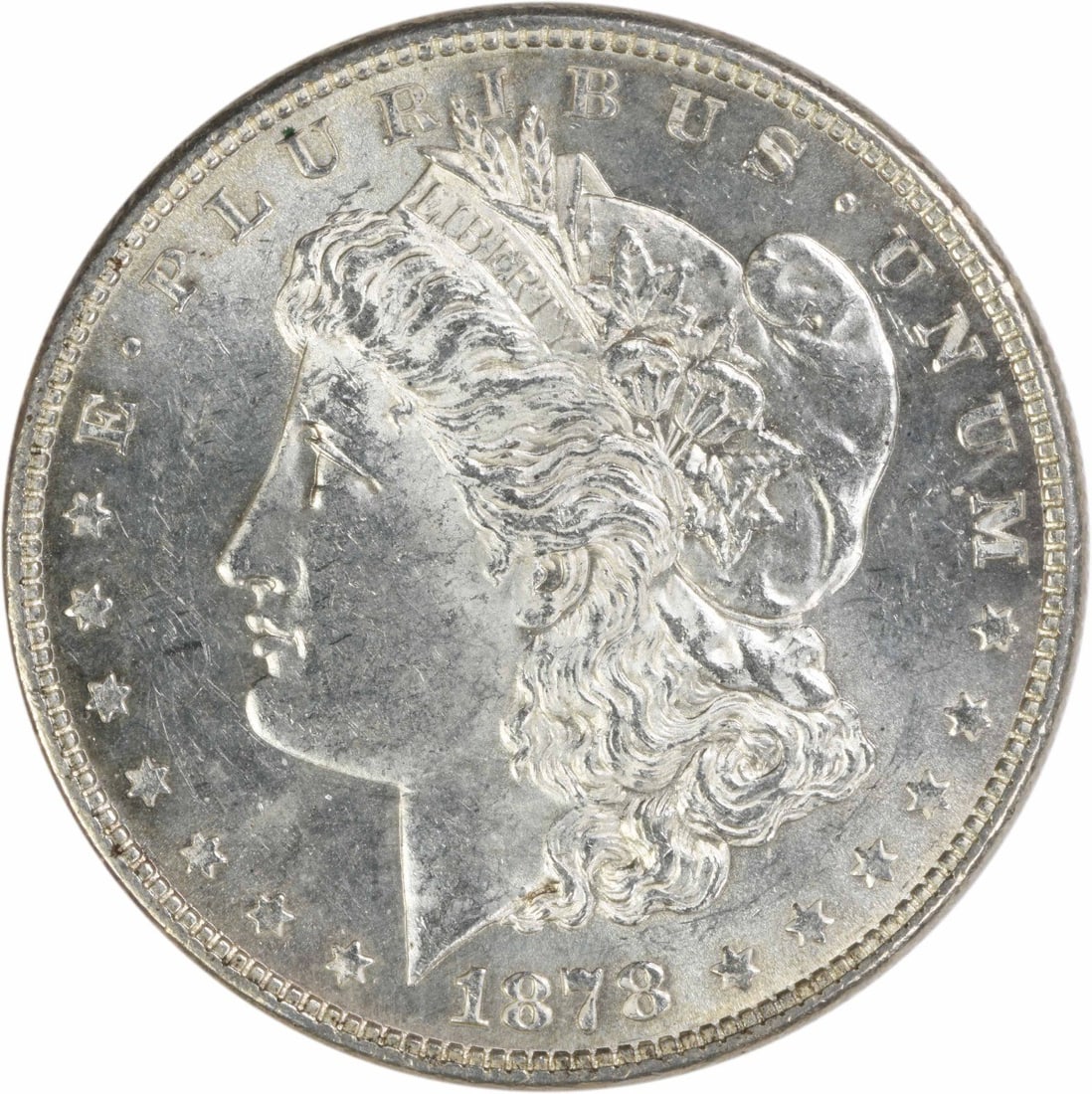 Uncirculated 1878 Morgan Dollar 7 Tail Feathers Reverse Silver Coin (1 of 2)