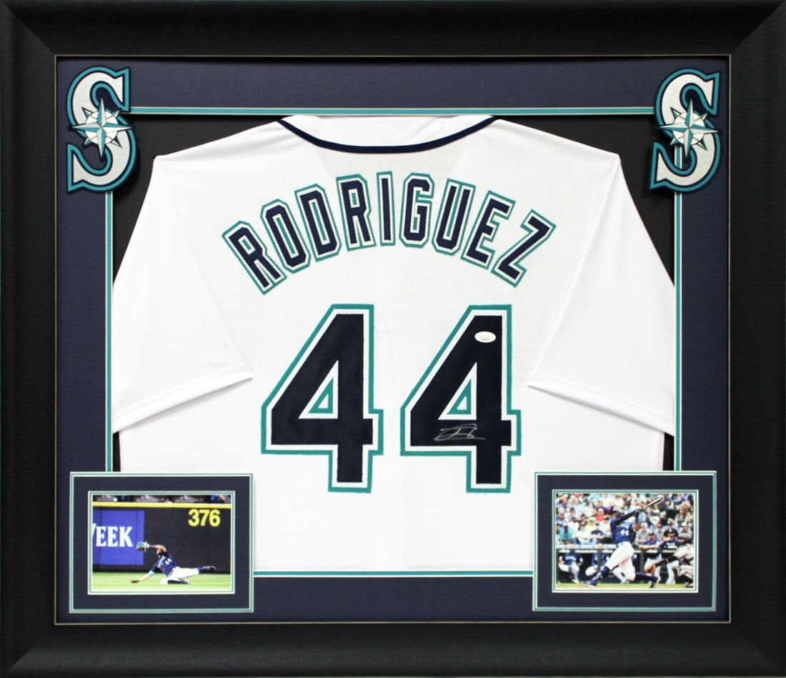 Framed Julio Rodriguez Signed White Jersey with JSA COA Seattle Mariners (1 of 1)
