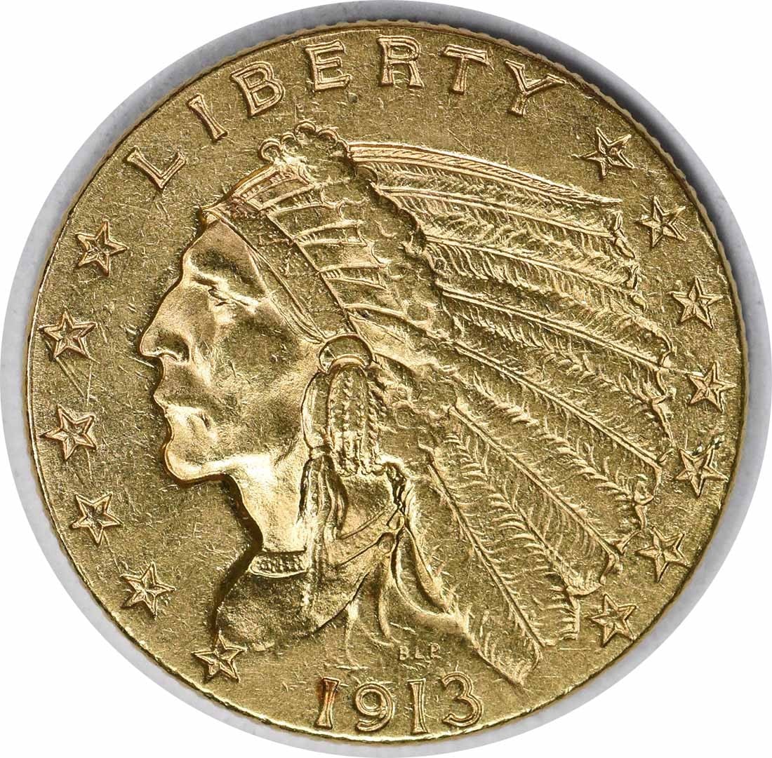 1913 $2.50 Gold Indian Coin by Bela Lyon Pratt AU Uncertified: 1913 $2.50 Gold Indian Coin by Bela Lyon Pratt AU Uncertified This 1913 $2.50 Gold Indian coin showcases the exquisite design by Bela Lyon Pratt and is a notable piece from the pre-1933 era. It featur