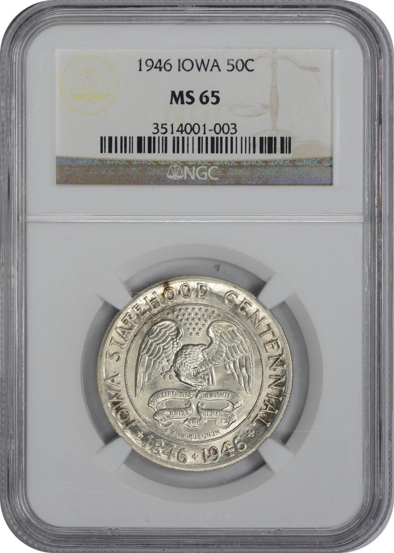 1946 Iowa Commemorative Silver Half Dollar MS65 NGC 90% Silver Adam Pietz (1 of 2)