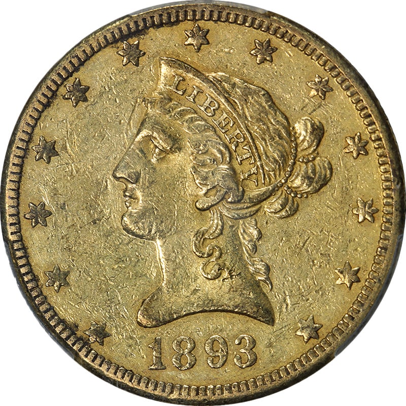 1893-O $10 Liberty Gold Coin PCGS AU50 Certified (1 of 4)