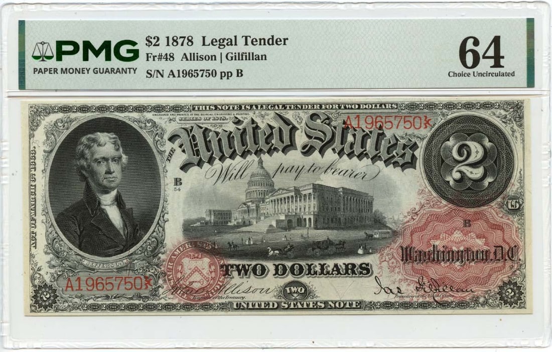 1878 United States $2 Legal Tender Note PMG CU64 FR#48 (1 of 2)