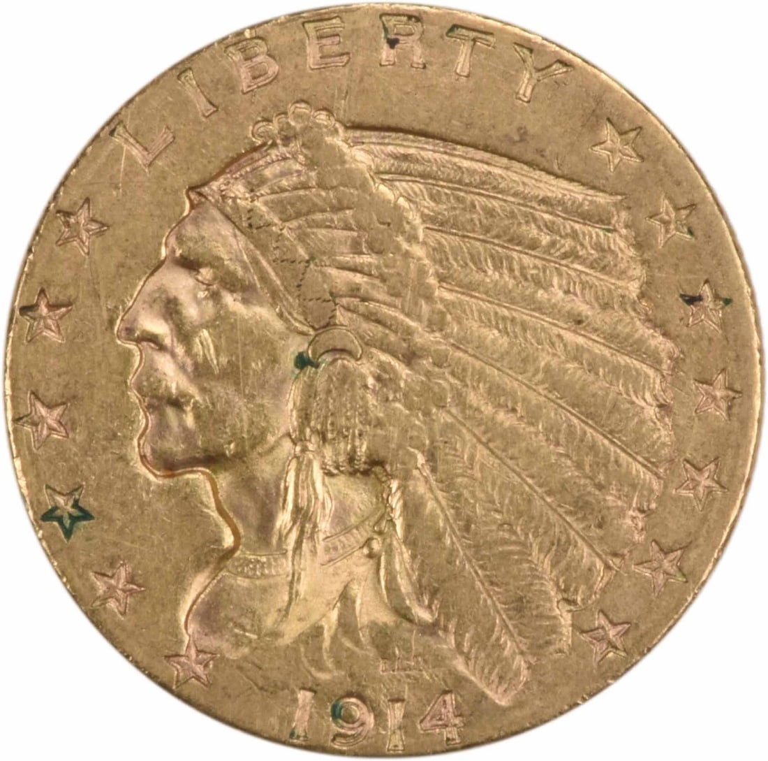 1914-D $2.50 Gold Indian Coin AU Slider Bela Lyon Pratt (1 of 2)