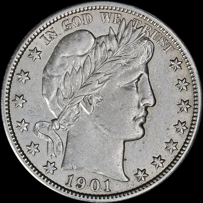 1901-S Barber Half Dollar Key Date Silver Nice AU Details (1 of 3)