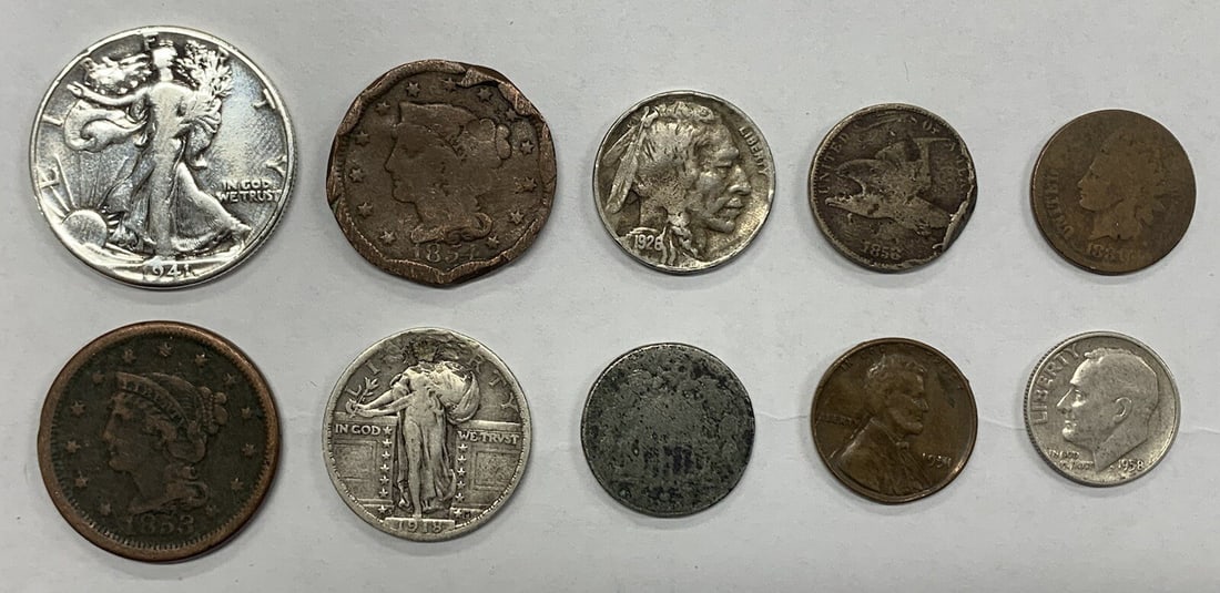 Lot of 10 US Damaged Type Coins Including 1918-S Standing Liberty Quarter (1 of 2)