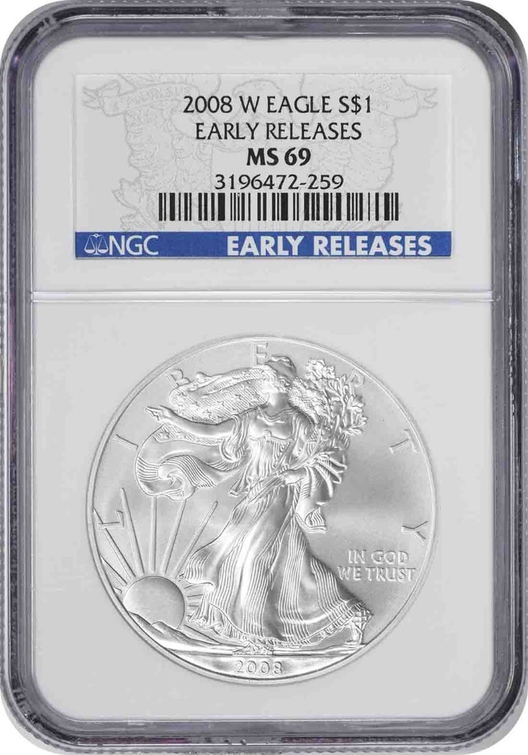 2008-W Burnished Silver Eagle Dollar MS69 Early Releases NGC (1 of 2)