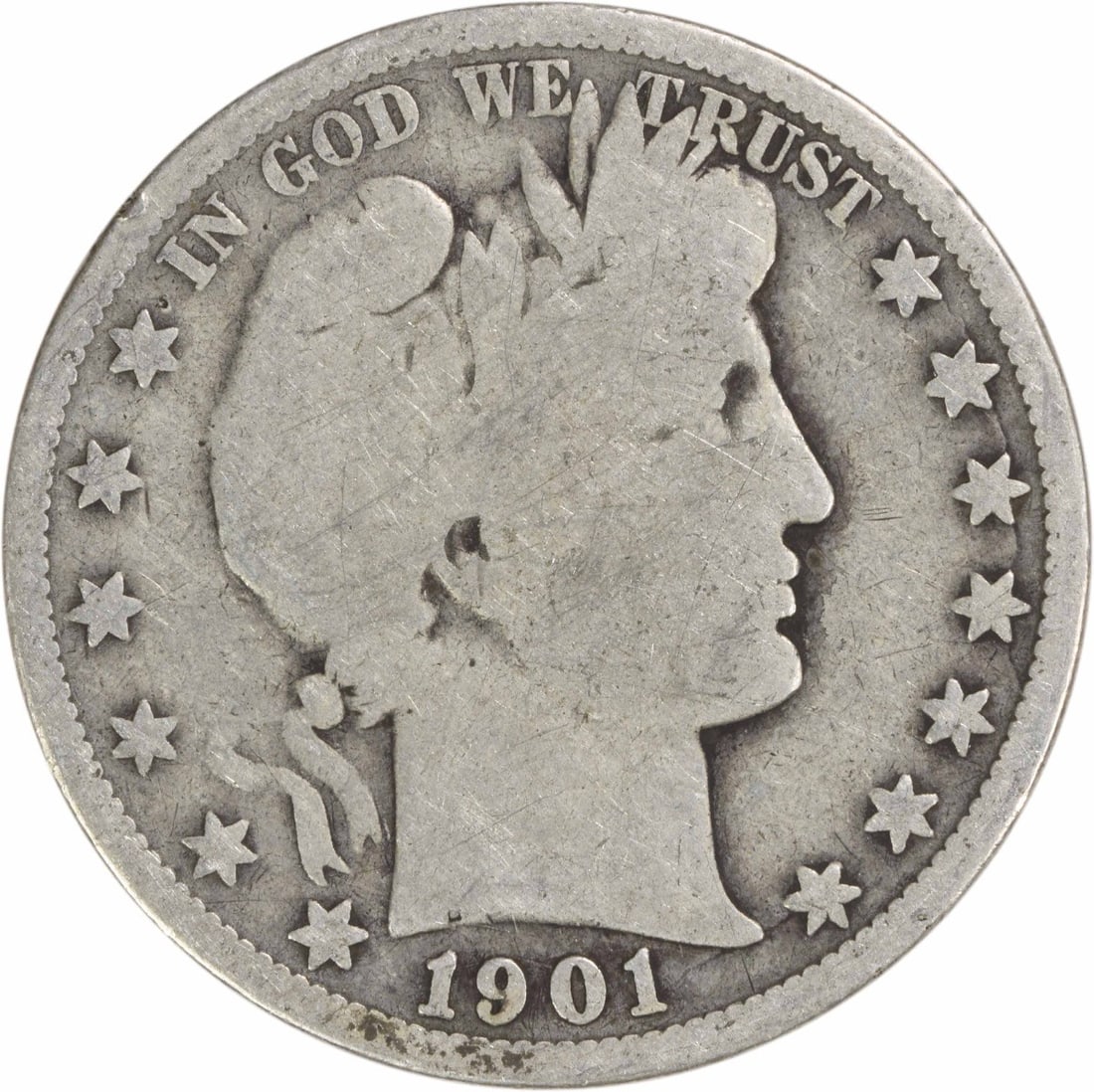 1901-S Barber Half Dollar 50C Silver Coin Uncertified: 1901-S Barber Half Dollar 50C Silver Coin Uncertified This 1901-S Barber Silver Half Dollar is a beautiful example of American numismatic history. Struck in San Francisco, this coin features a