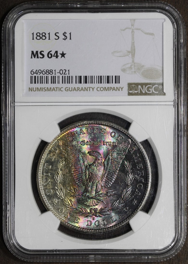 NGC MS64 Star 1881 San Francisco Morgan Dollar Rainbow Toning (1 of 4)