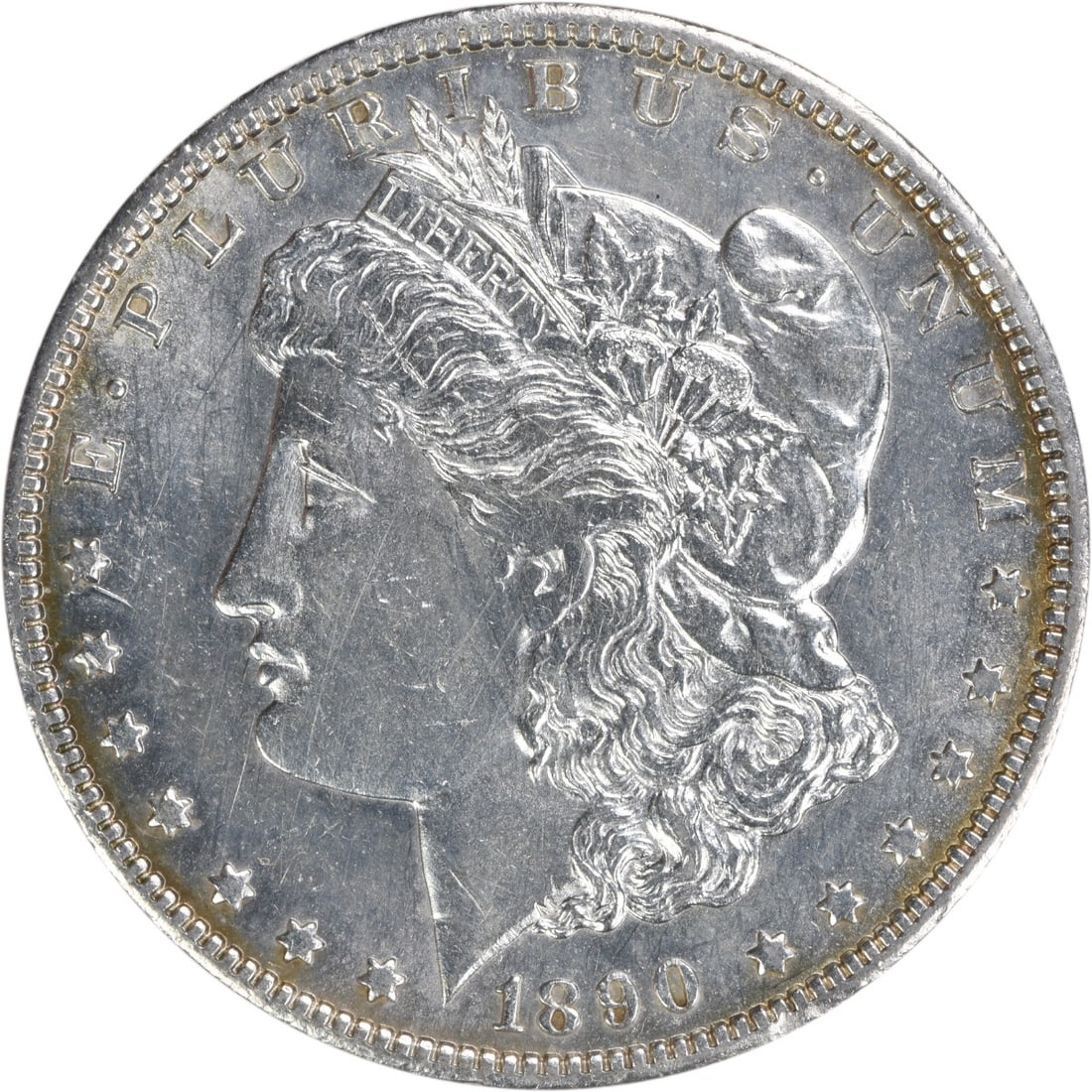 1890-O Morgan Silver Dollar AU Uncertified 90% Silver Coin: 1890-O Morgan Silver Dollar AU Uncertified 90% Silver Coin This 1890-O Morgan Silver Dollar showcases a stunning design by George T. Morgan. Crafted from 90% silver and 10% copper, this coin features 