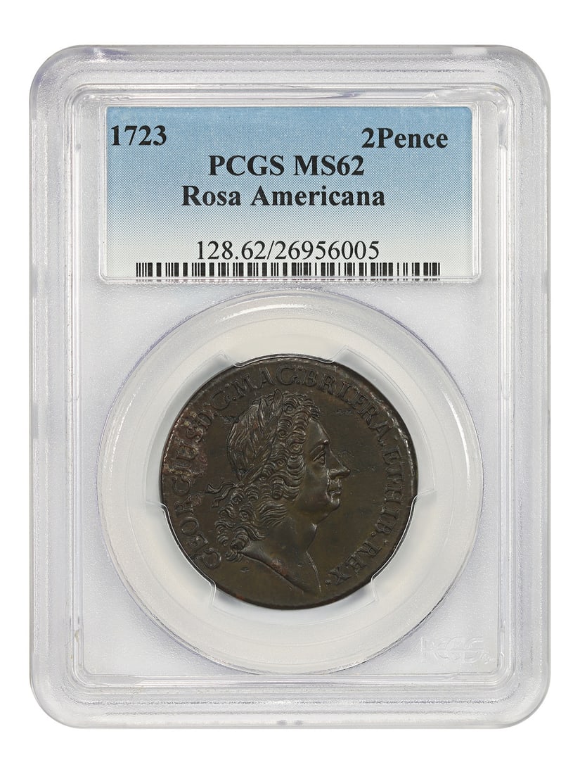 PCGS MS62 1723 Rosa Americana 2 Pence Colonial Coin (1 of 5)