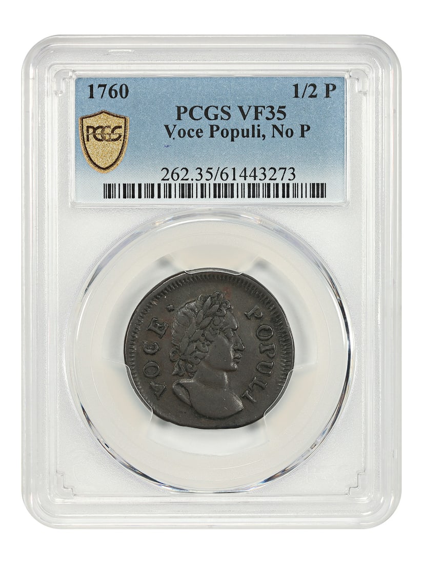 1760 Voce Populi Half Pence PCGS VF35 No P Colonial Coin (1 of 5)