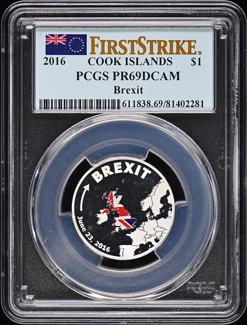 PCGS MS69CAM 2016 Brexit $1 Coin from Cook Islands First Strike (1 of 2)