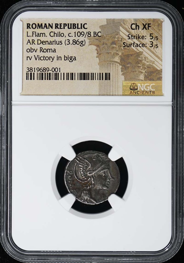 Roman Republic AR Denarius L Flam Chilo NGC Ch XF (1 of 4)