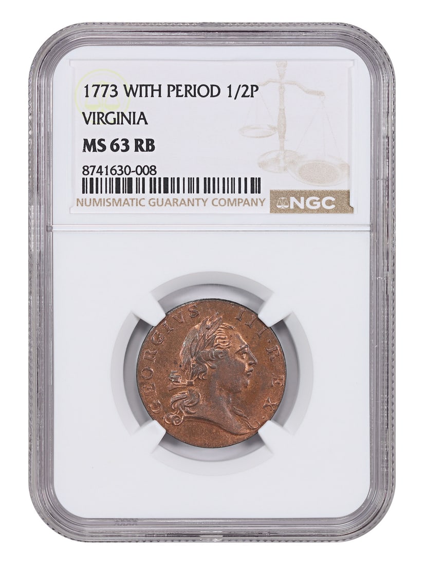 NGC MS63RB Virginia Half Pence Colonial 1773 (1 of 4)
