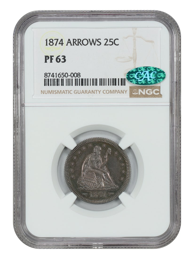 1874 Arrows Liberty Seated Quarter NGC CAC PR63 (1 of 6)
