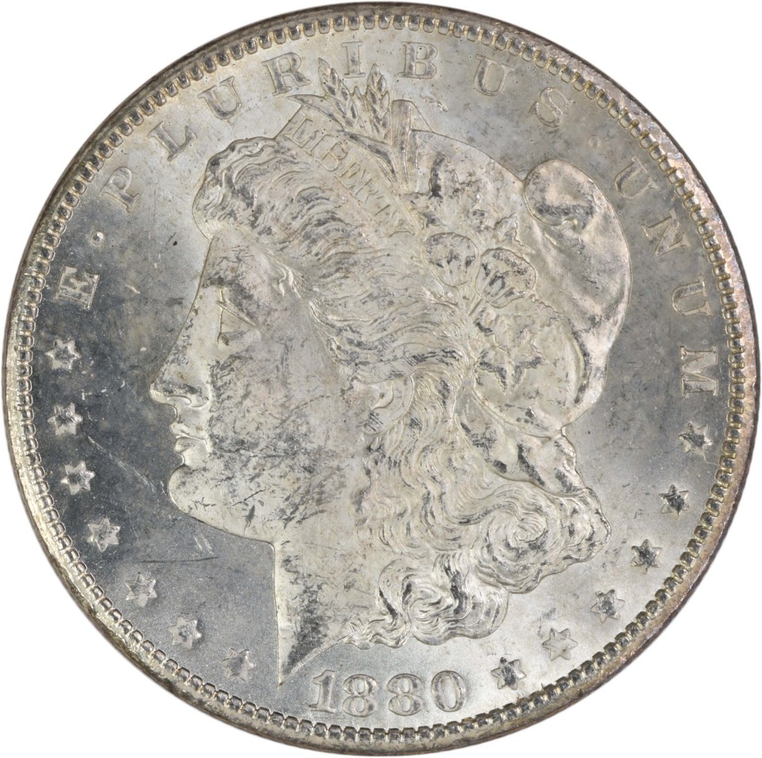 1880 Carson City Morgan Dollar Silver BU Uncertified: 1880 Carson City Morgan Dollar Silver BU Uncertified This 1880-CC Morgan Silver Dollar is an uncirculated coin in Brilliant Uncirculated (BU) condition. Struck at the Carson City Mint, it features the