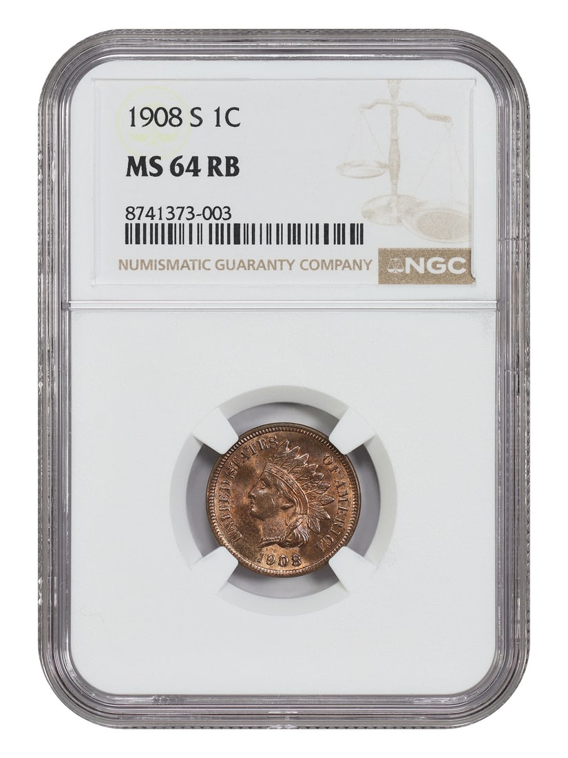 NGC MS64RB 1908-S Indian Cent (1 of 4)